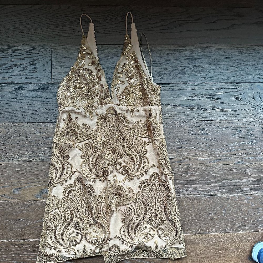 Free People Night Shimmers Mini Dress Gold